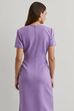 Robe de travail midi à manches courtes à col rond violet