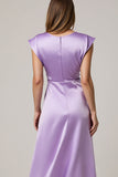 Robe maxi en satin froncé violet