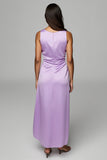 Violet Satin Gaine Col Bateau Maxi Robe avec drapé