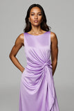 Violet Satin Gaine Col Bateau Maxi Robe avec drapé