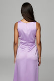 Violet Satin Gaine Col Bateau Maxi Robe avec drapé