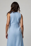Robe de travail midi moulante bleue à col rond avec poches