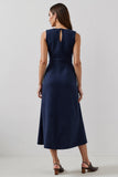 Robe de travail maxi à col bateau aligne bleu marine