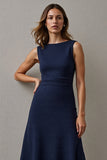 Robe de travail maxi à col bateau aligne bleu marine