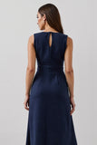 Robe de travail maxi à col bateau aligne bleu marine
