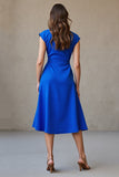 Bleu royal à col en V Robe de travail maxi trapèze avec ceinture