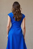 Bleu royal à col en V Robe de travail maxi trapèze avec ceinture