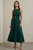 Vert foncé Robe de travail longue ligne avec ceinture