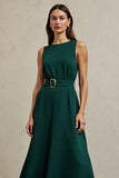 Vert foncé Robe de travail longue ligne avec ceinture