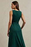 Vert foncé Robe de travail longue ligne avec ceinture