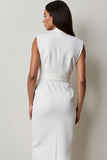 Robe de travail midi blanche à revers crantés avec ceinture