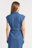 Gris bleu Cap manches fourreau Maxi robe de travail avec ceinture