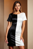 Robe de travail moulante à manches courtes noire et blanche