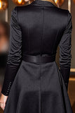 Robe de travail courte moulante à revers en pointe noire avec manches