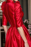 Robe de travail courte à revers châle rouge avec franges