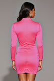 Robe de travail courte moulante à revers crantés fuchsia avec manches
