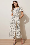 Robe de travail midi à pois blancs à manches courtes