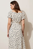 Robe de travail midi à pois blancs à manches courtes
