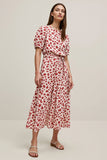 Robe de travail midi imprimée à col bateau rouge