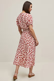 Robe de travail midi imprimée à col bateau rouge
