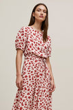 Robe de travail midi imprimée à col bateau rouge