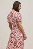 Robe de travail midi imprimée à col bateau rouge