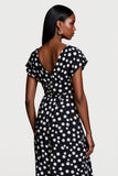 Robe de travail midi à pois noirs à col en V