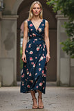 Robe de travail midi à imprimé floral bleu foncé