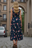 Robe de travail midi à imprimé floral bleu foncé