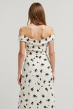 Robe de travail blanche imprimée à épaules dénudées