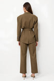 Brown Peak Lapel 2-piece Femmes Costumes avec Ceinture