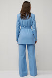 Bleu 2 pièces pointe revers femmes costumes avec ceinture