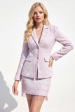 Tenues de bal 2 pièces en tweed rose clair avec franges