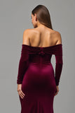 Robe longue de vacances sirène bordeaux à épaules dénudées