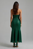 Robe longue de vacances sans bretelles vert foncé scintillante