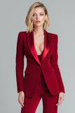Rouge 2 Pièces Châle Revers Ajusté Femmes Costumes