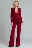 Rouge 2 Pièces Châle Revers Ajusté Femmes Costumes