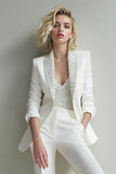Paillettes blanches scintillantes 2 pièces châle revers femmes costumes avec poches