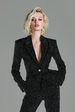 Sparkly noir 2 pièces bouton long femmes costumes avec strass