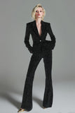 Sparkly noir 2 pièces bouton long femmes costumes avec strass
