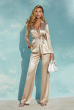 Champagne Satin 2 Pièces Femmes Costumes avec Ceinture