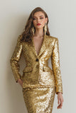 Sparkly Golden Pencil Robe de travail 2 pièces à paillettes avec poches