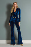 Bleu royal 2 pièces velours double boutonnage femmes costumes