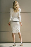 Robe de travail au crayon 2 pièces à revers crantés blanc