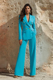 Blue Peak Lapel 2 Piece Satin Femmes Bal Costumes avec Poches
