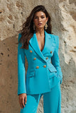 Blue Peak Lapel 2 Piece Satin Femmes Bal Costumes avec Poches