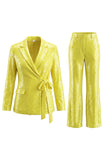 Costume de bal pour femme 2 pièces argent scintillant à paillettes avec revers cranté