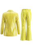 Costume de bal pour femme 2 pièces argent scintillant à paillettes avec revers cranté