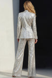 Costume de bal pour femme 2 pièces argent scintillant à paillettes avec revers cranté