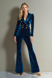 Bleu royal 2 pièces velours pointe revers femmes bal costumes avec manches